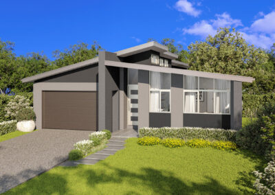 Modern single-storey home in Wentworthville with large, highlight windows and flow-through design.